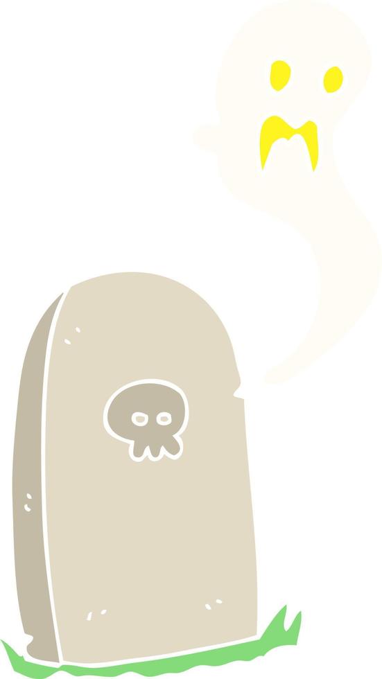 flat color illustration of ghost rising from grave vector