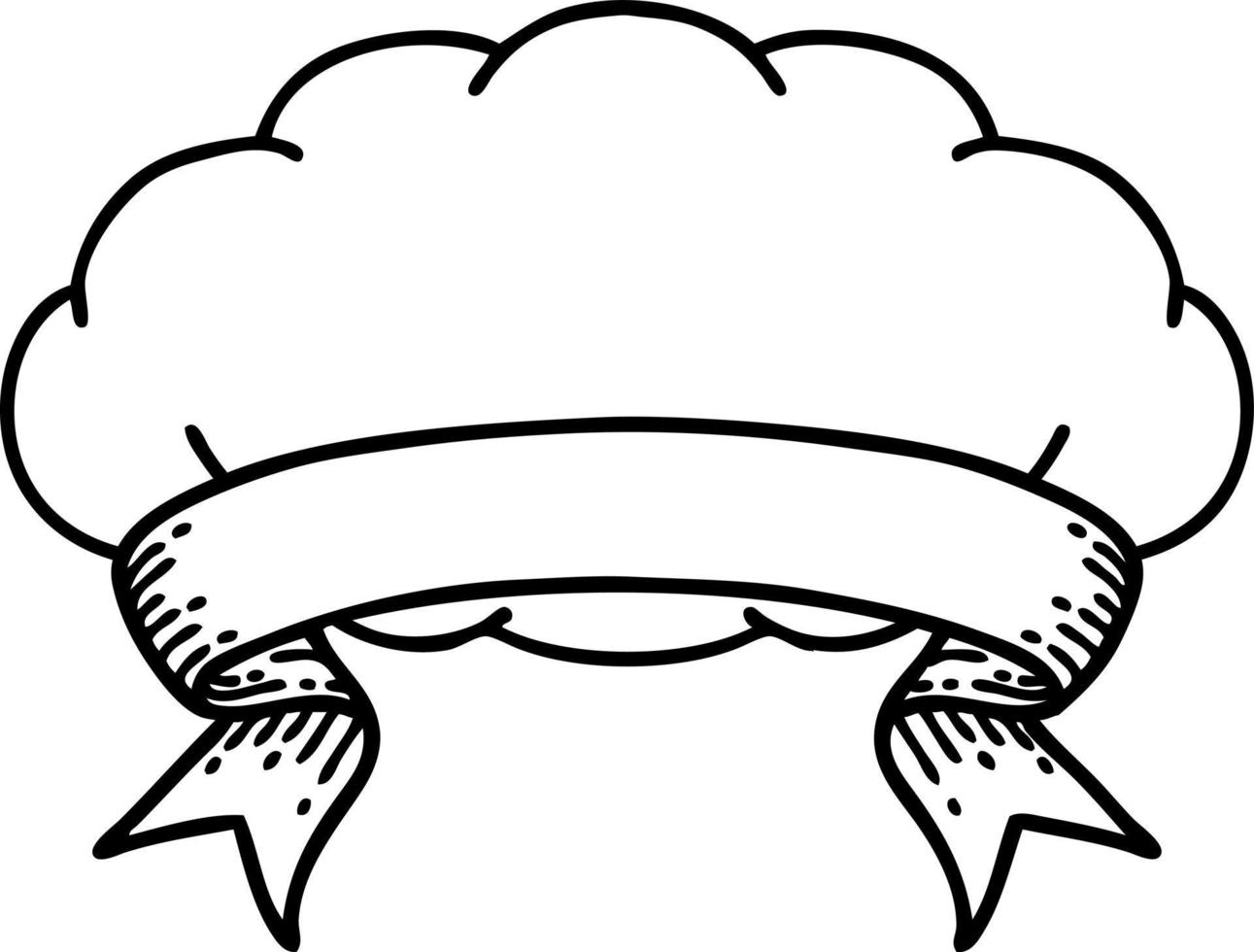 traditional black linework tattoo with banner of a grey cloud vector