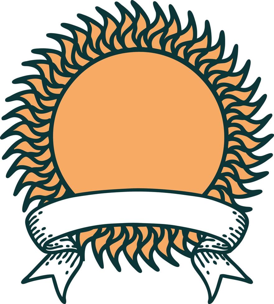 traditional tattoo with banner of a sun vector