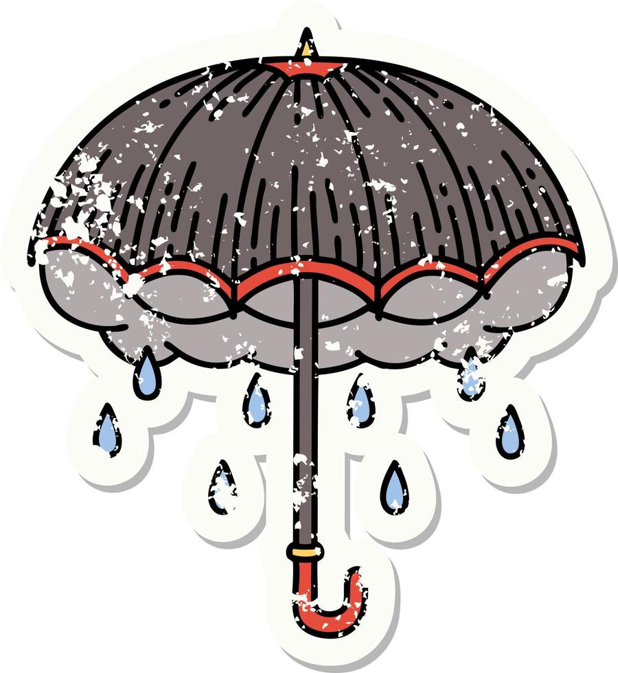 distressed sticker tattoo in traditional style of an umbrella and storm cloud vector