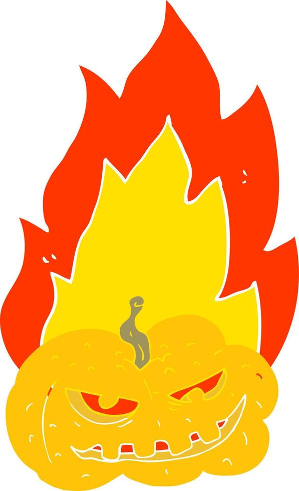 flat color illustration of flaming halloween pumpkin vector