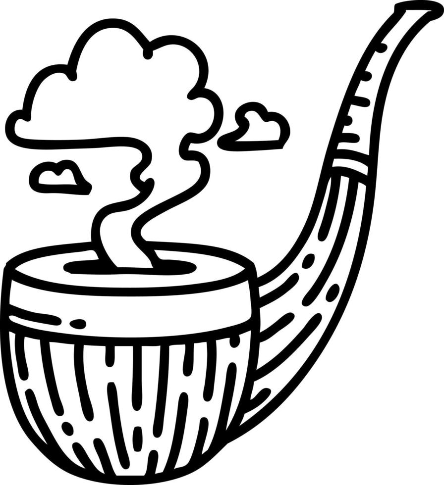 tattoo in black line style of a smokers pipe vector