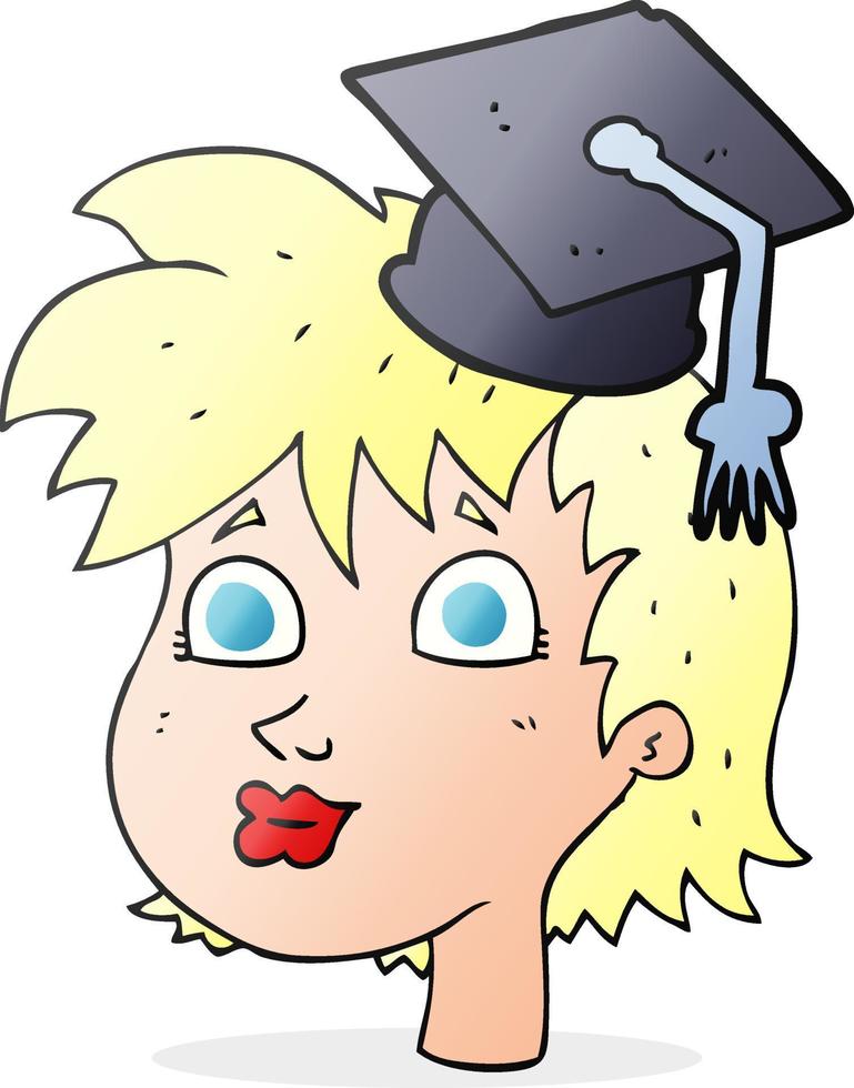 freehand drawn cartoon woman wearing graduate cap vector