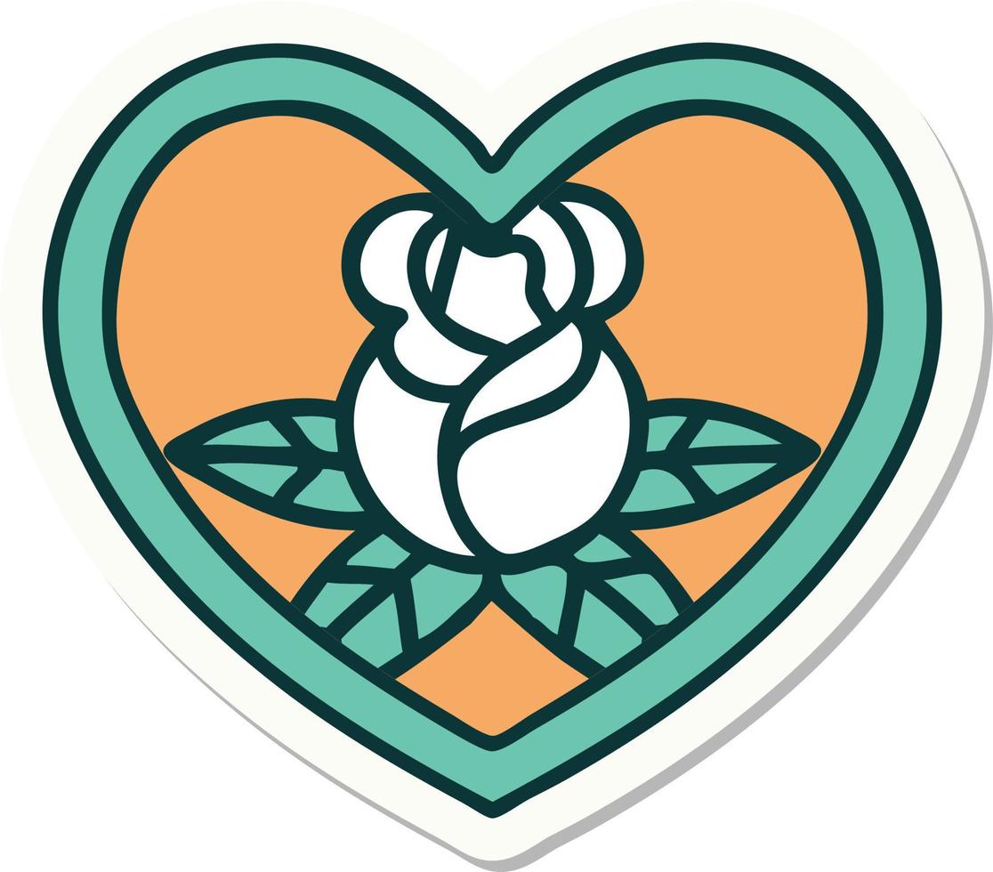 sticker of tattoo in traditional style of a heart and flowers vector