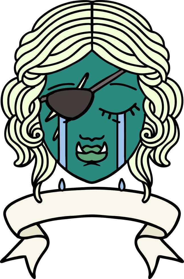 Retro Tattoo Style crying orc rogue character face vector