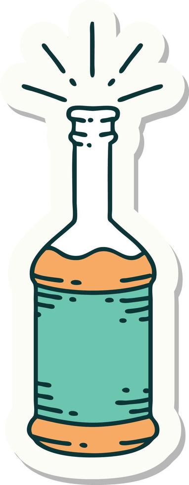 sticker of a tattoo style beer bottle vector