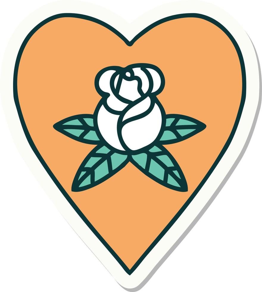 sticker of tattoo in traditional style of a heart and flowers vector