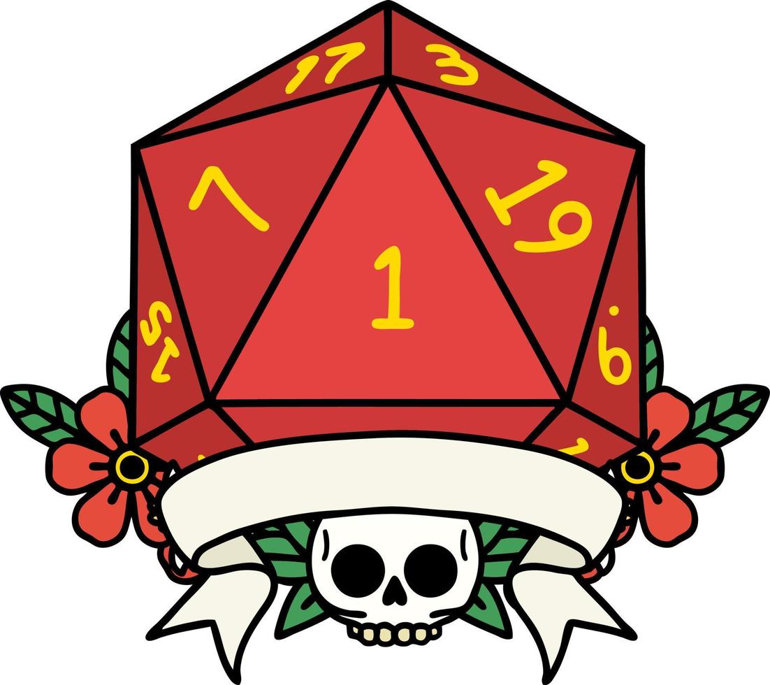 estilo de tatuaje retro natural uno d20 tirada de dados vector