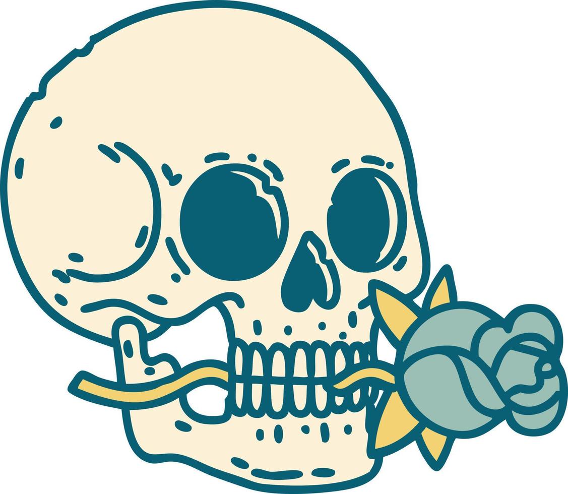 iconic tattoo style image of a skull and rose vector