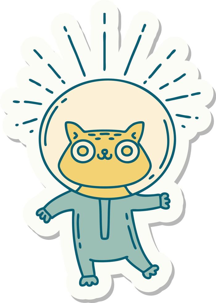 sticker of a tattoo style cat in astronaut suit vector