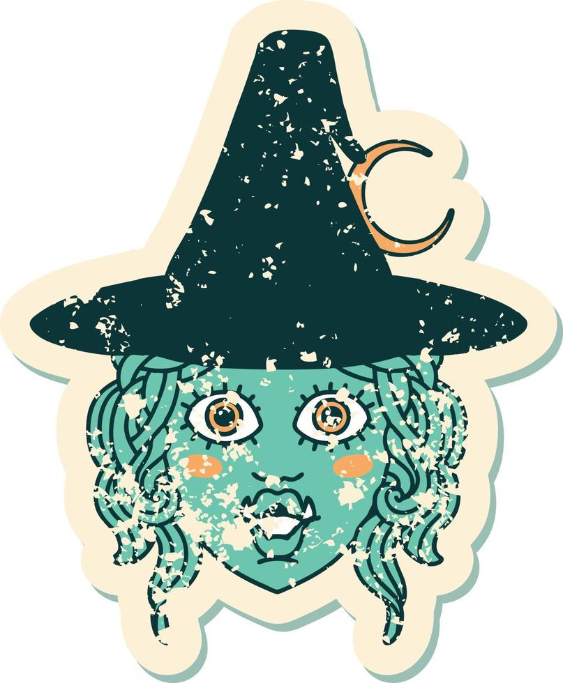 Retro Tattoo Style half orc witch character face vector