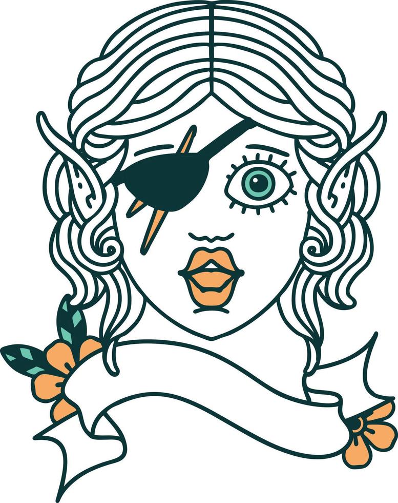 Retro Tattoo Style elf rogue character face vector
