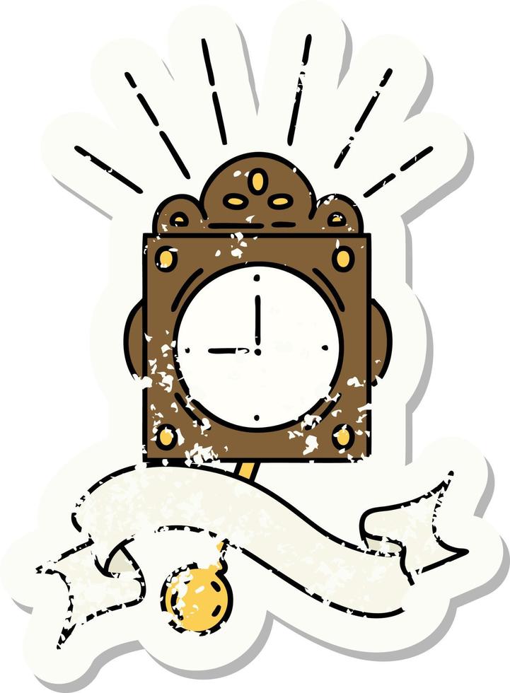 worn old sticker of a tattoo style ticking clock vector