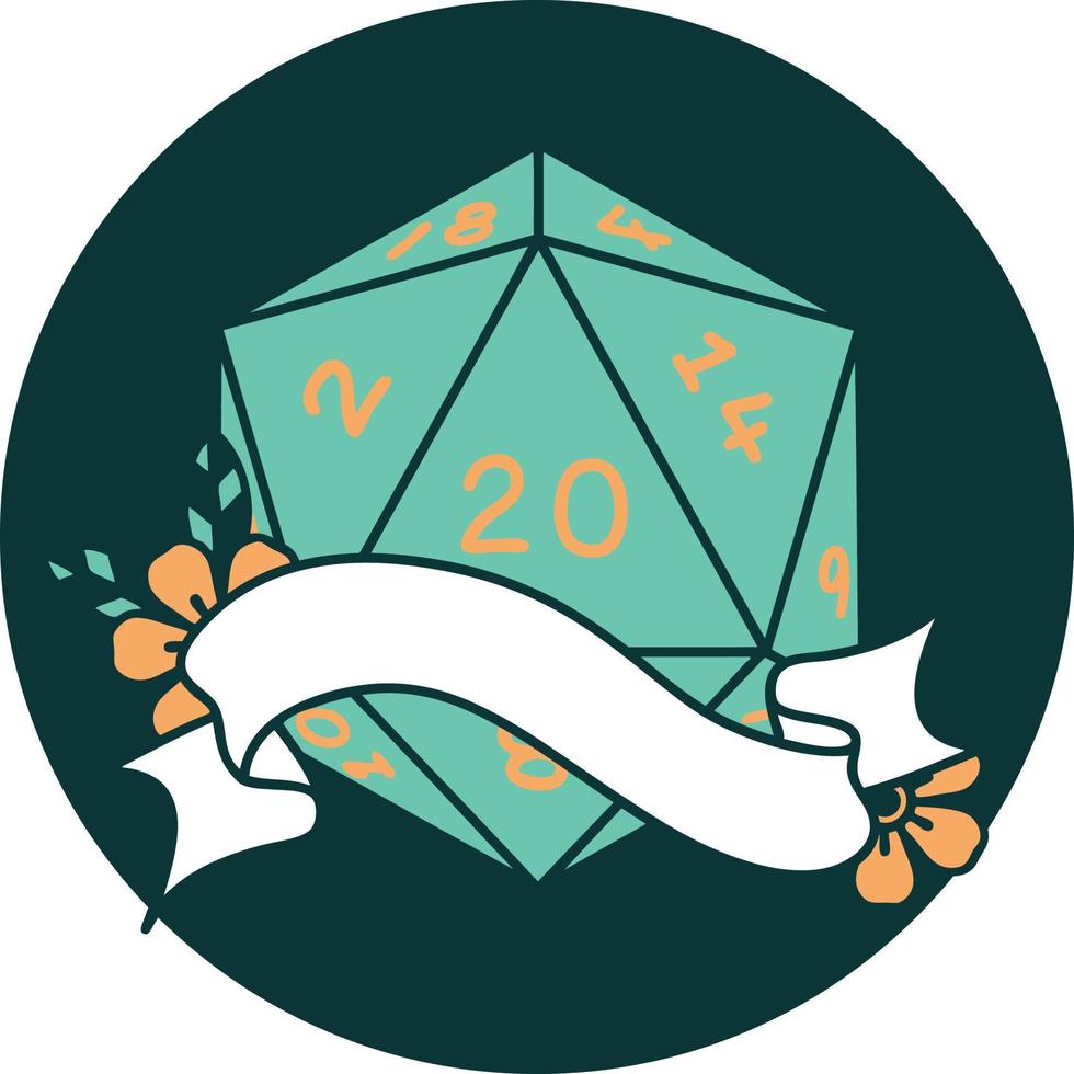 icono de tirada natural de veinte dados d20 vector