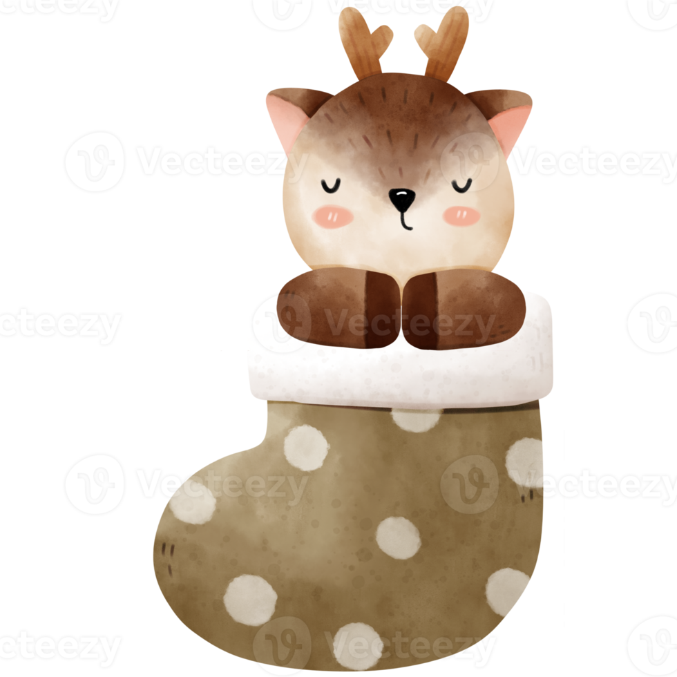 Watercolor Christmas Reindeer in sock png