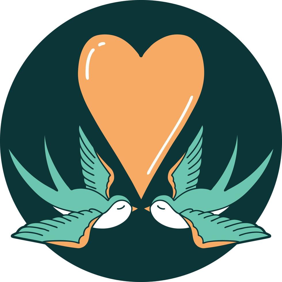 iconic tattoo style image of swallows and a heart vector