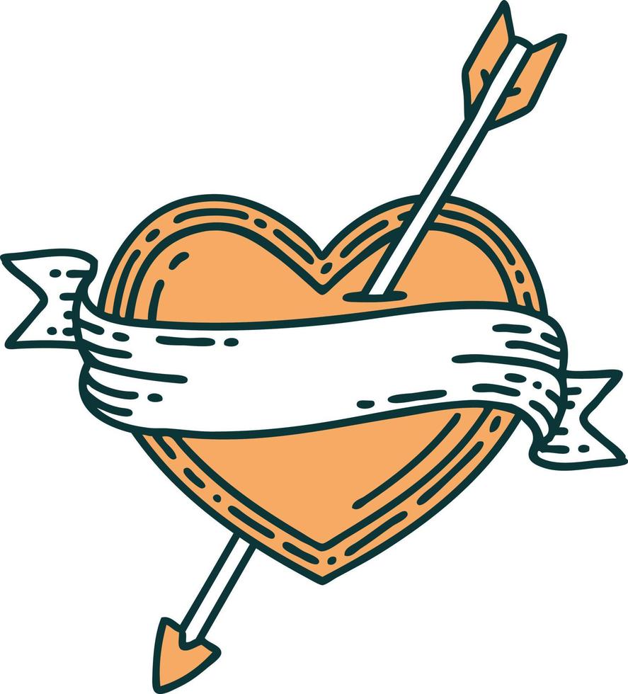 iconic tattoo style image of an arrow heart and banner vector