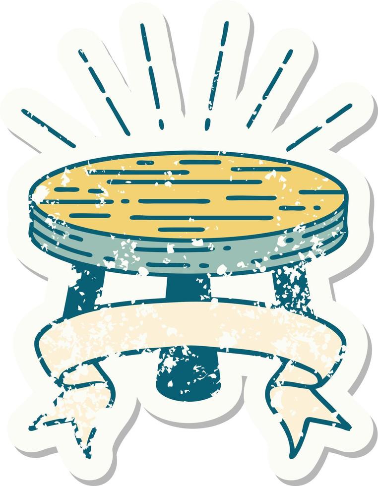 worn old sticker of a tattoo style wooden stool vector