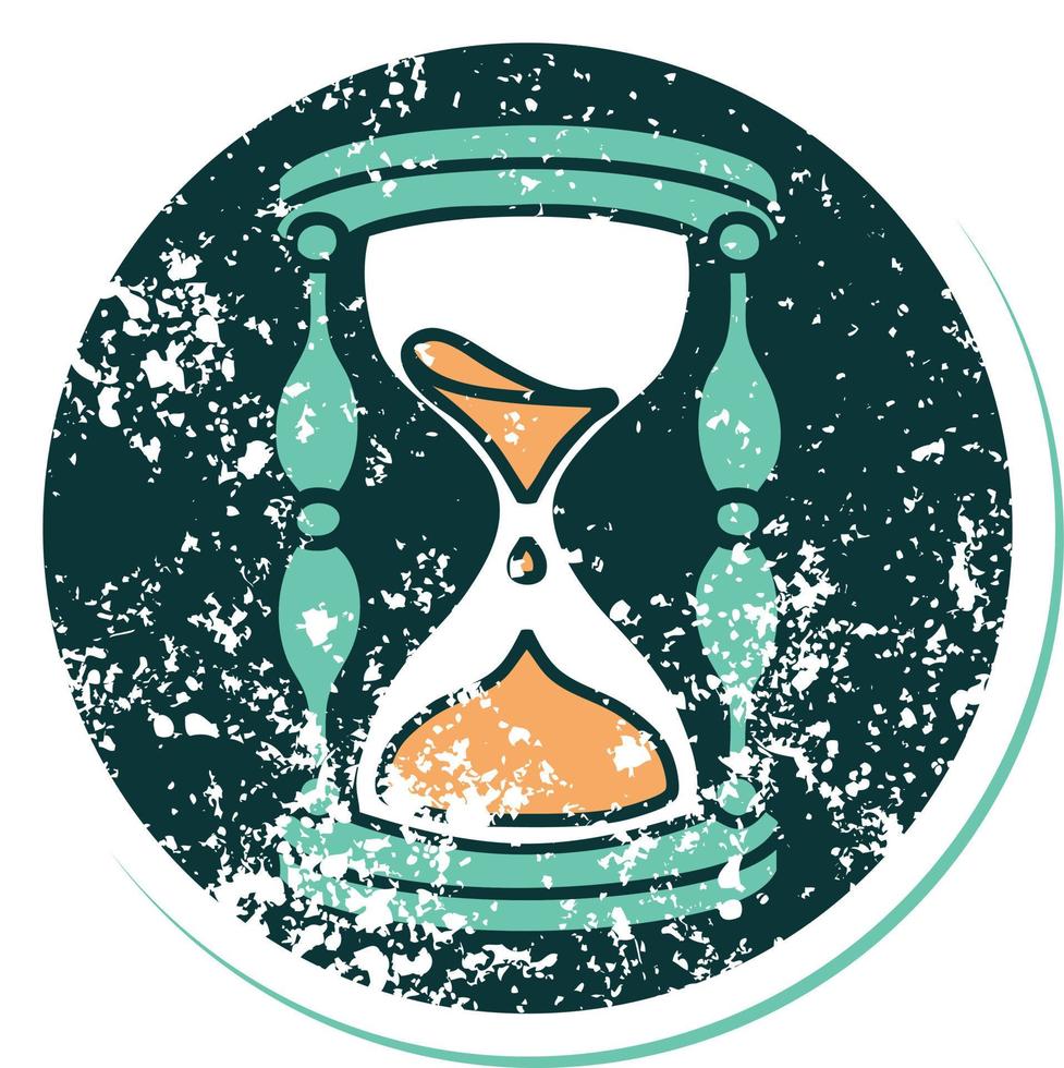 iconic distressed sticker tattoo style image of an hour glass vector
