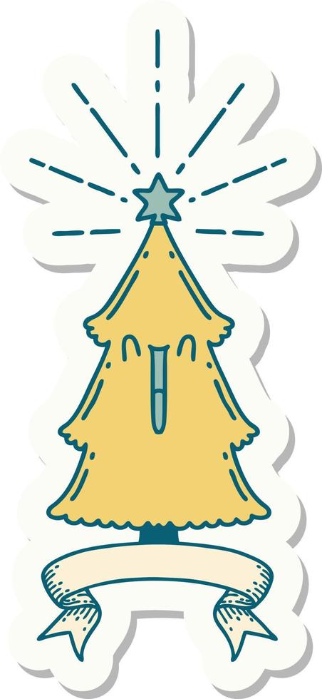 sticker of a tattoo style christmas tree with star vector