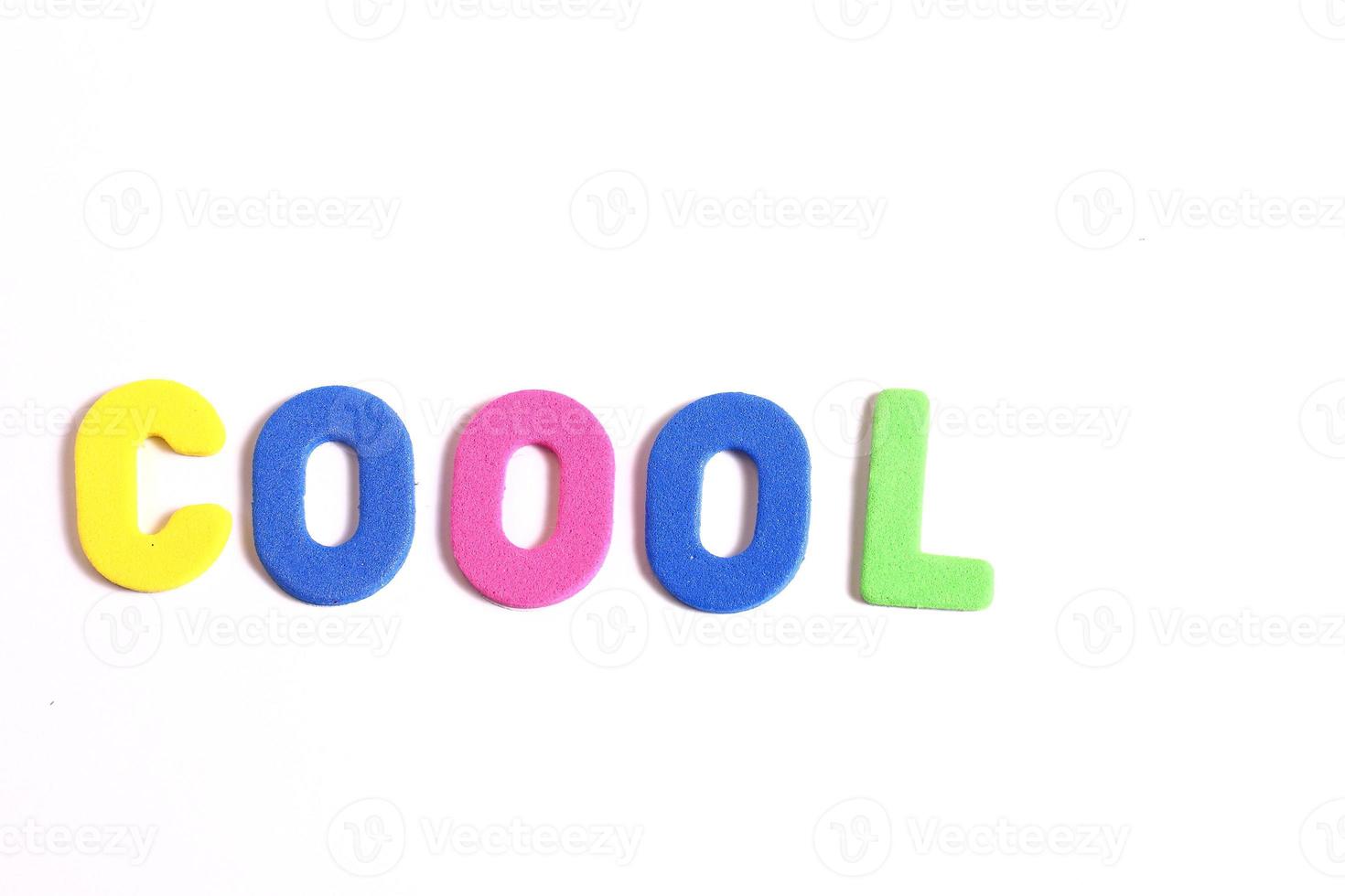 Cool word lettering, colored letters on white photo