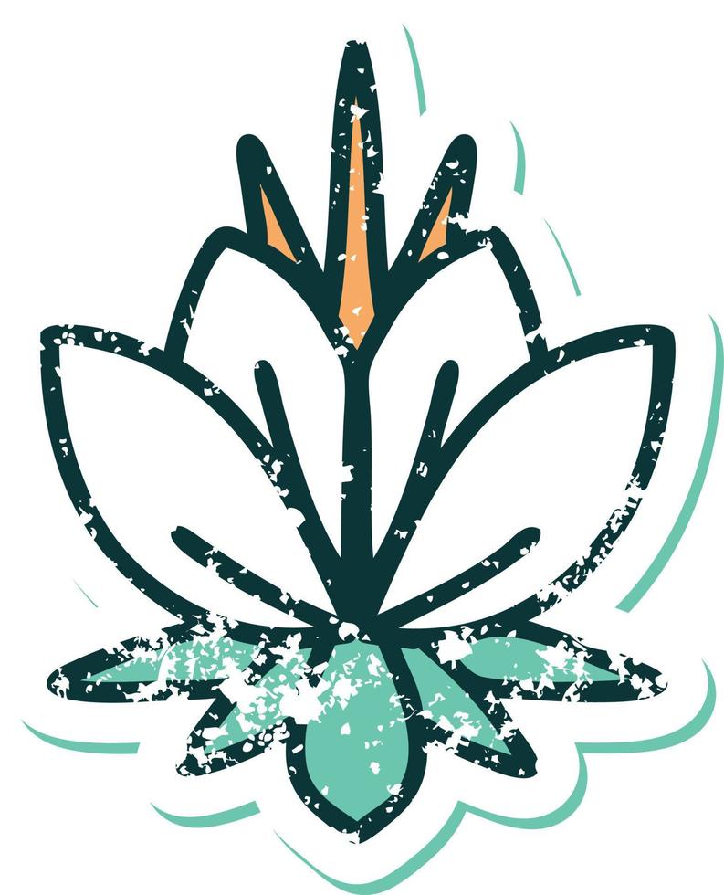 iconic distressed sticker tattoo style image of a water lily vector