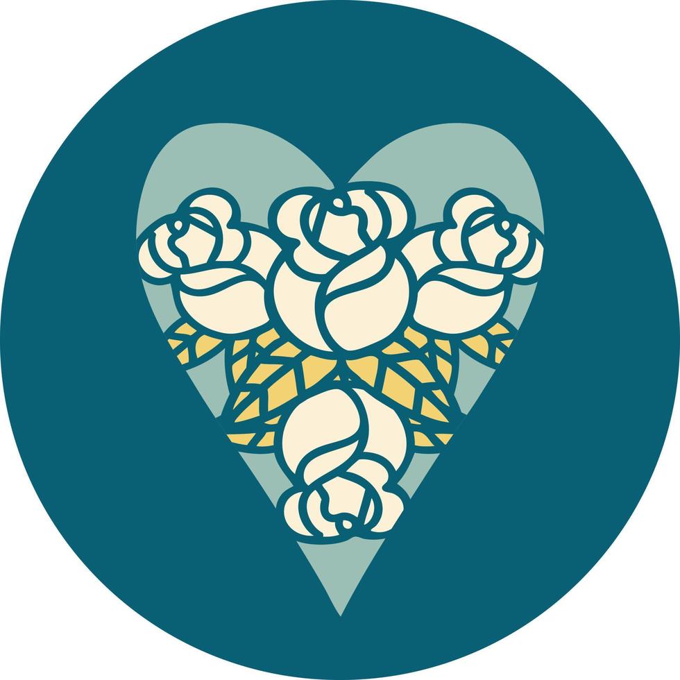 iconic tattoo style image of a heart and flowers vector