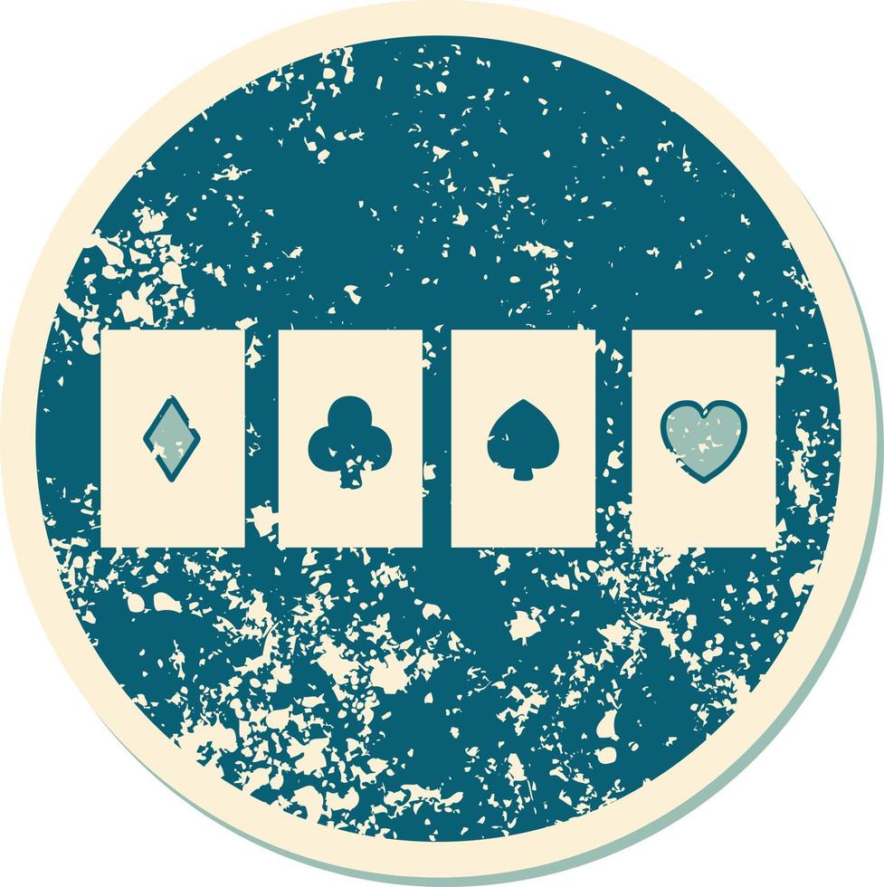 icónica imagen de estilo de tatuaje de pegatina angustiada de un juego de cartas vector