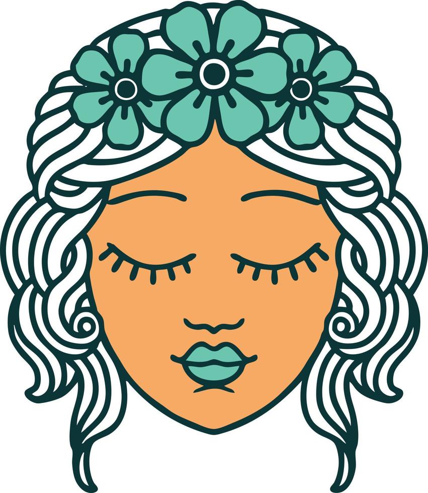 iconic tattoo style image of a maidens face vector
