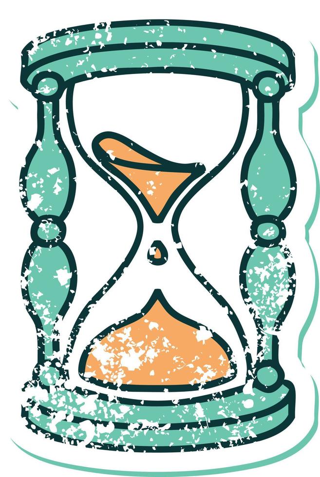 iconic distressed sticker tattoo style image of an hour glass vector