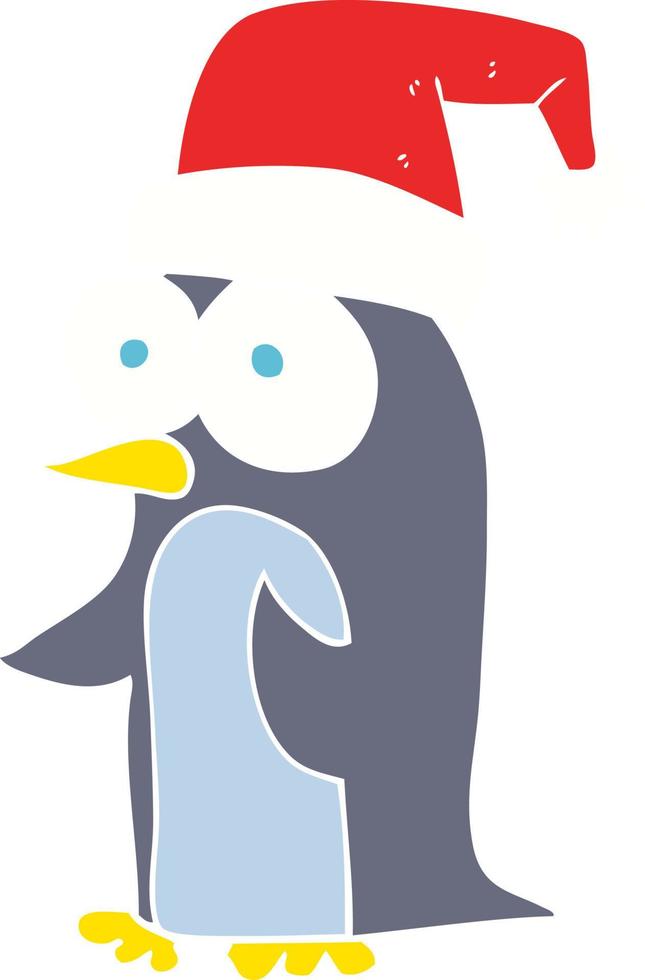 ilustración de color plano de pingüino de navidad vector