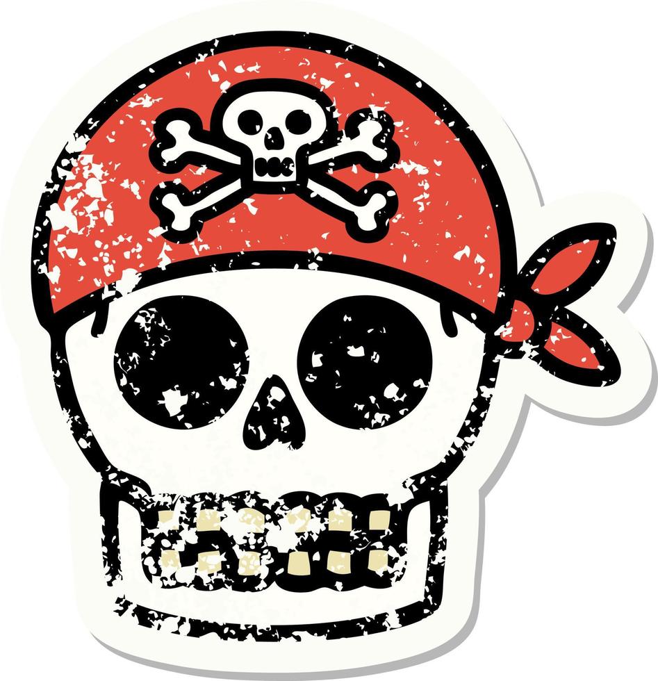 distressed sticker tattoo in traditional style of a pirate skull vector