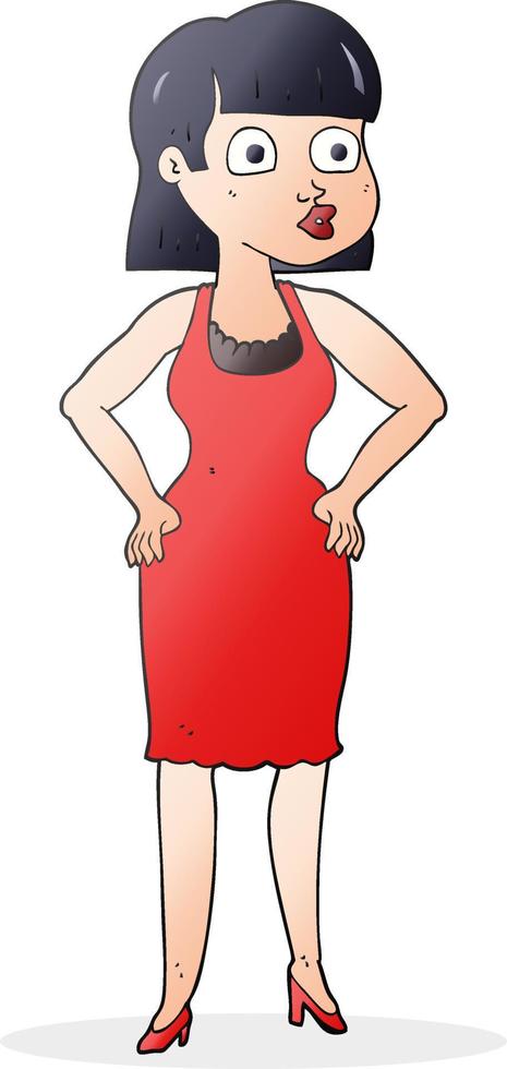 caricatura dibujada a mano alzada mujer vestida con las manos en las caderas vector