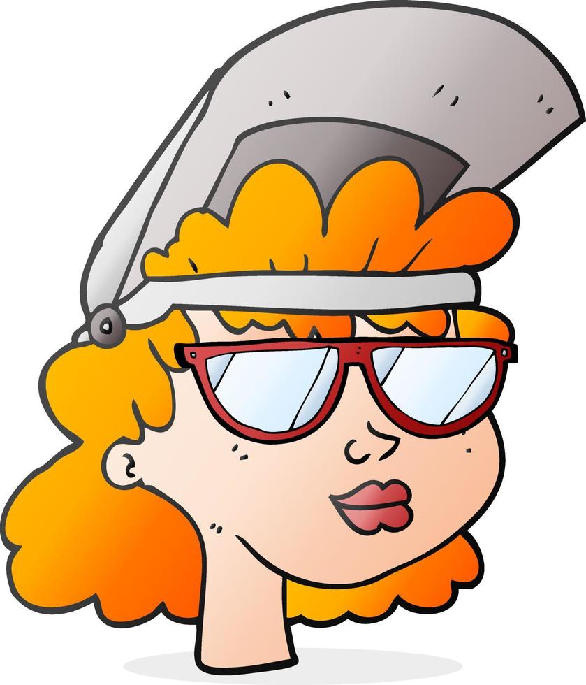 Freehand drawn cartoon woman with welding mask and glasses vector