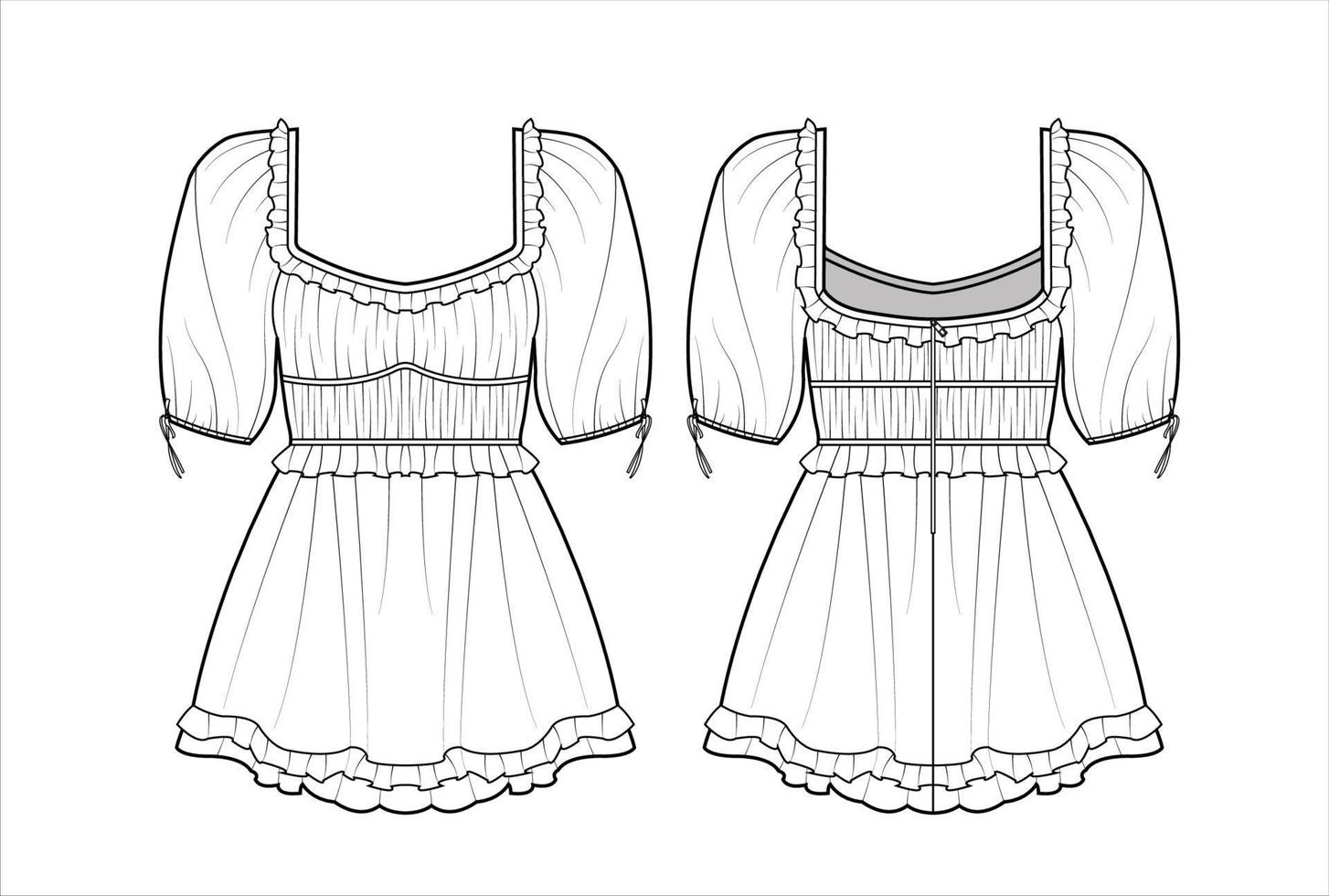 minivestido jackson con un delicado dibujo plano con volantes vector