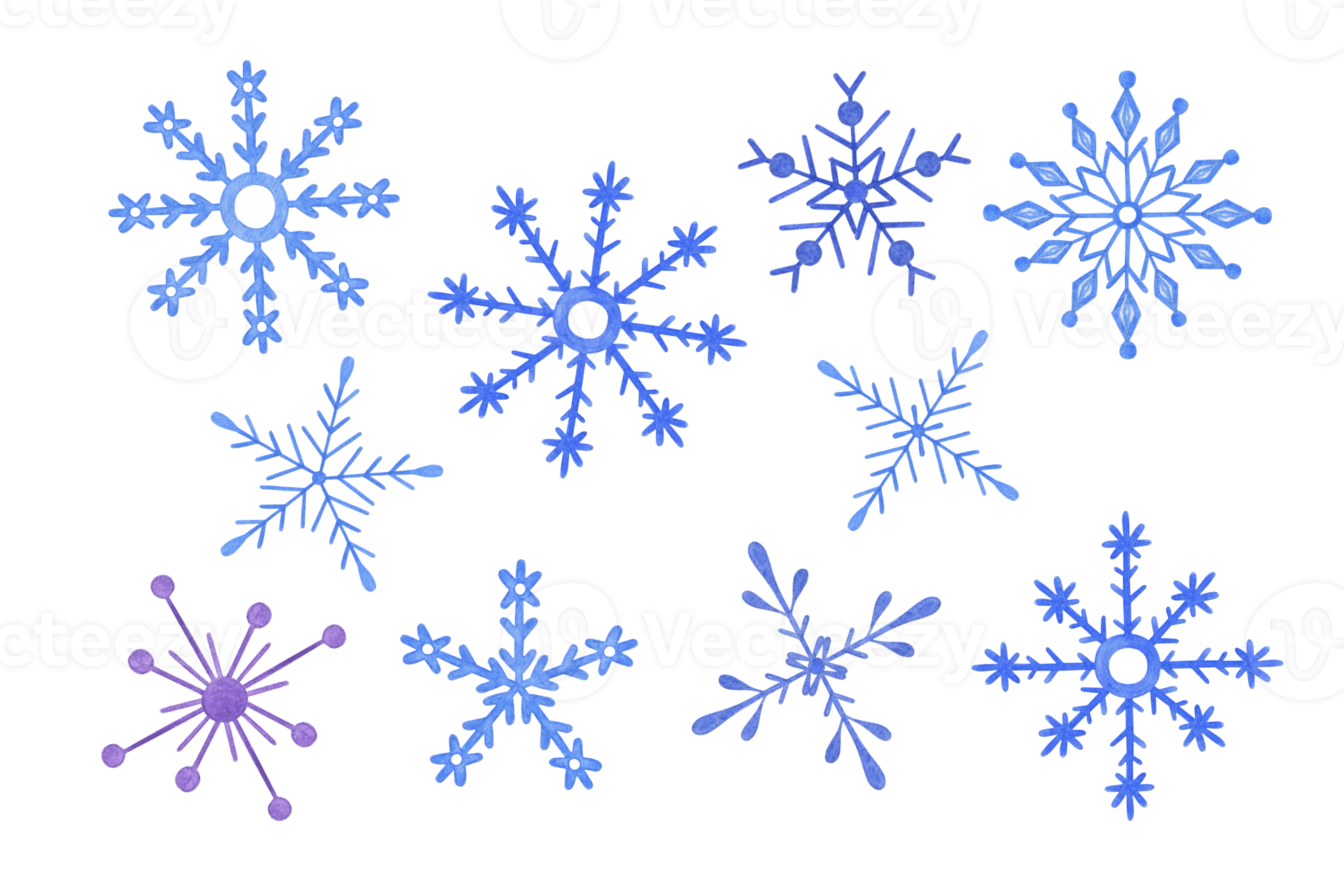 Snowflakes set Christmas winter holidays hand drawn symbol of end of
