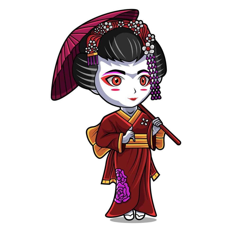 diseño de logotipo de mascota geisha chibi vector
