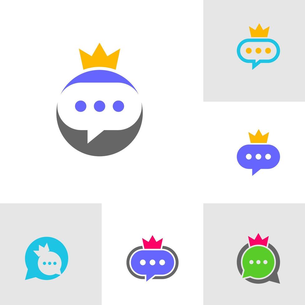 conjunto de plantilla de diseño de logotipo de rey de chat. vector de concepto de logotipo de chat de corona. símbolo de icono creativo