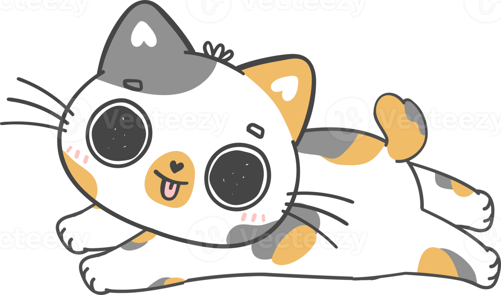 cute playful calico Japanese bobtail kitten cat cartoon doodle hand drawing png