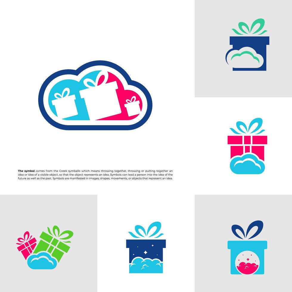 Set of Gift Cloud Logo Design Template. Cloud Gift logo concept vector. Creative Icon Symbol vector