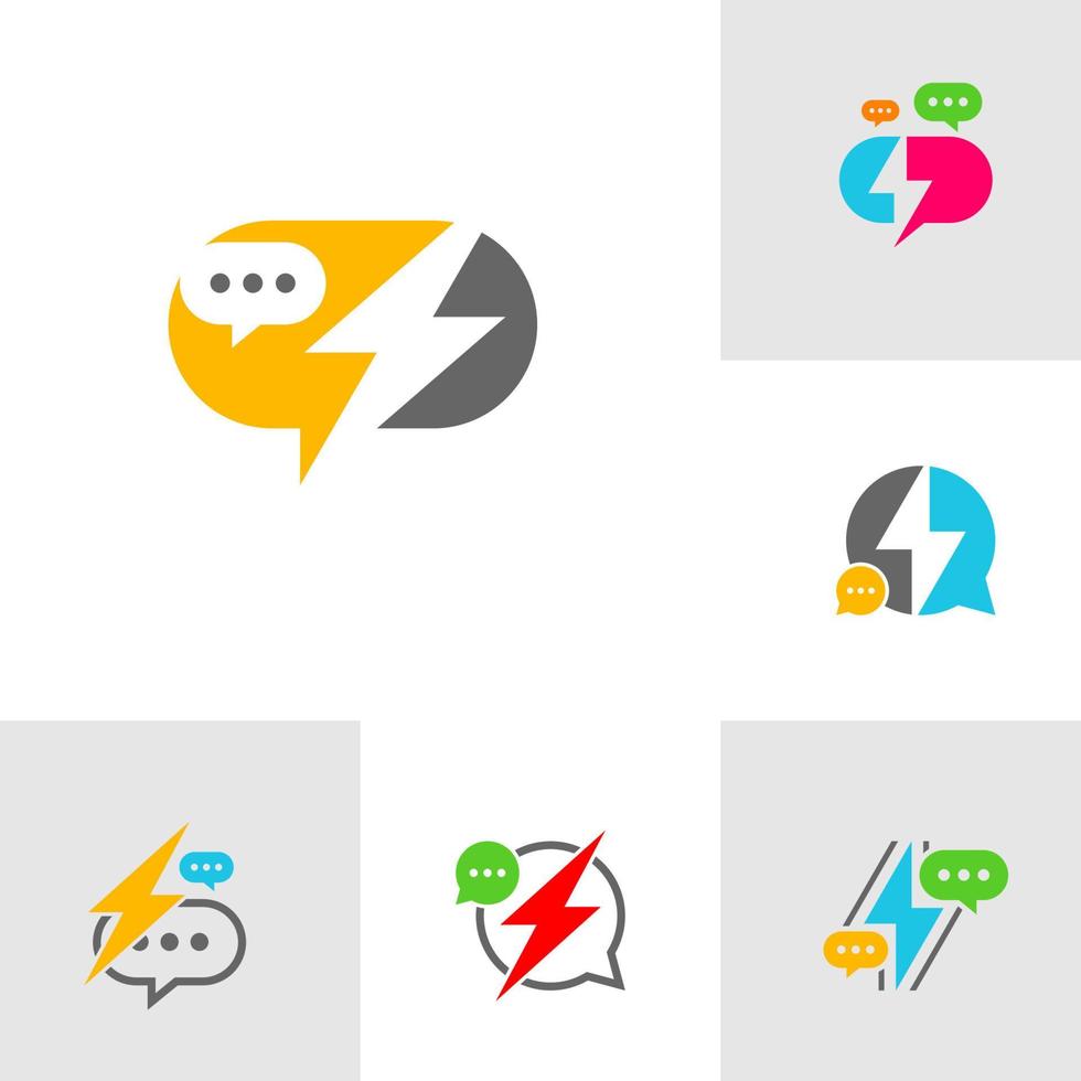 Set of Thunder Chat Logo Design Template. Chat Fast logo concept vector. Creative Icon Symbol vector