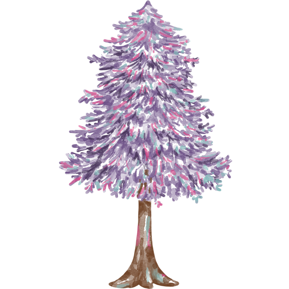 illustration d'arbre de noël conçue avec des techniques graphiques à l'aquarelle. fond transparent adapté aux décorations de thème de noël, impression numérique, conception de sac, cadeaux, cartes de noël, autocollant png