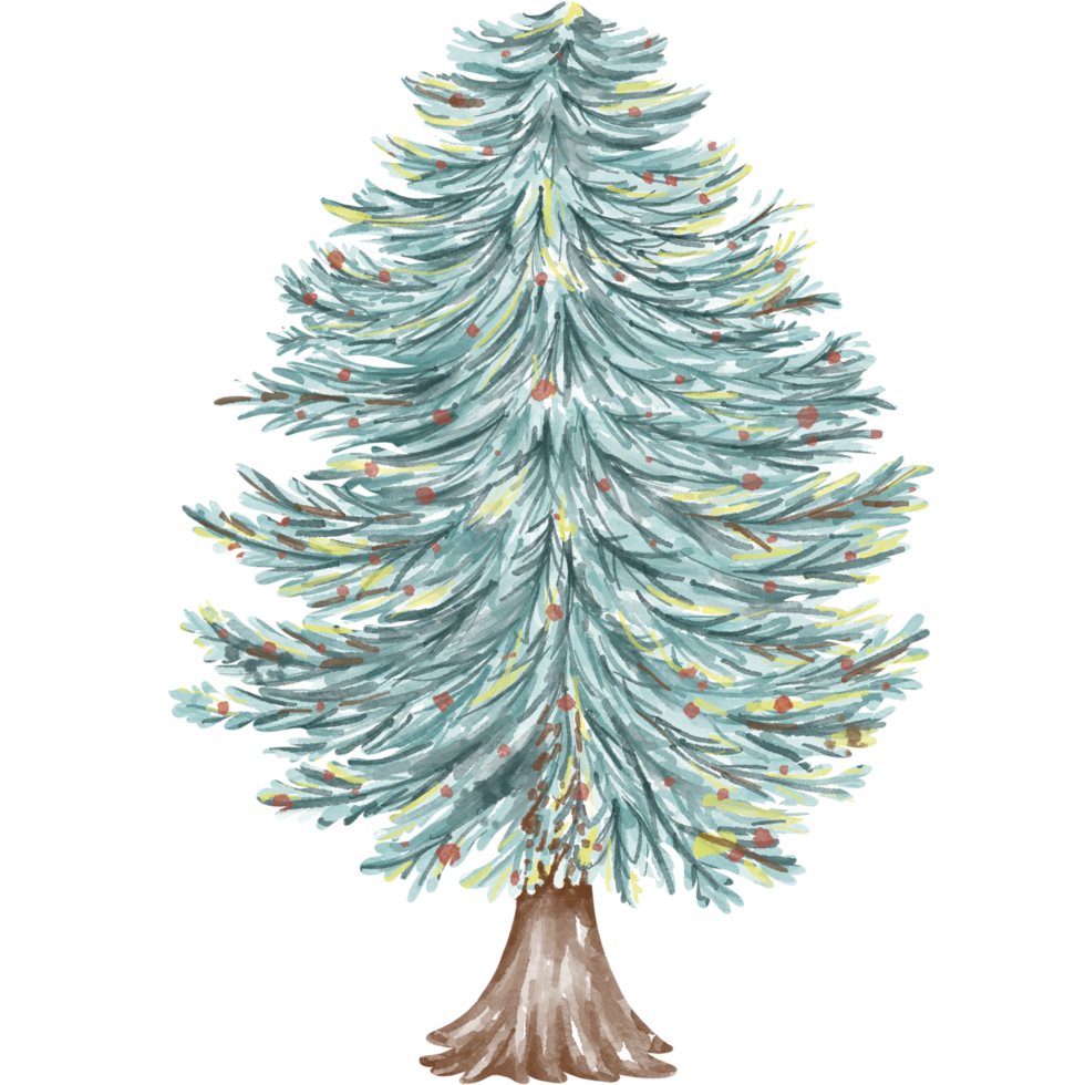 ilustración de árbol de navidad diseñada con técnicas de gráficos de acuarela. fondo transparente adecuado para decoraciones navideñas, impresión digital, diseño de bolsos, regalos, tarjetas navideñas, pegatina png