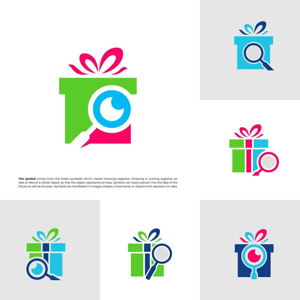 Set of Find Gift Logo Vector. Gift Search logo design concept template. Creative Simple Icon Symbol vector