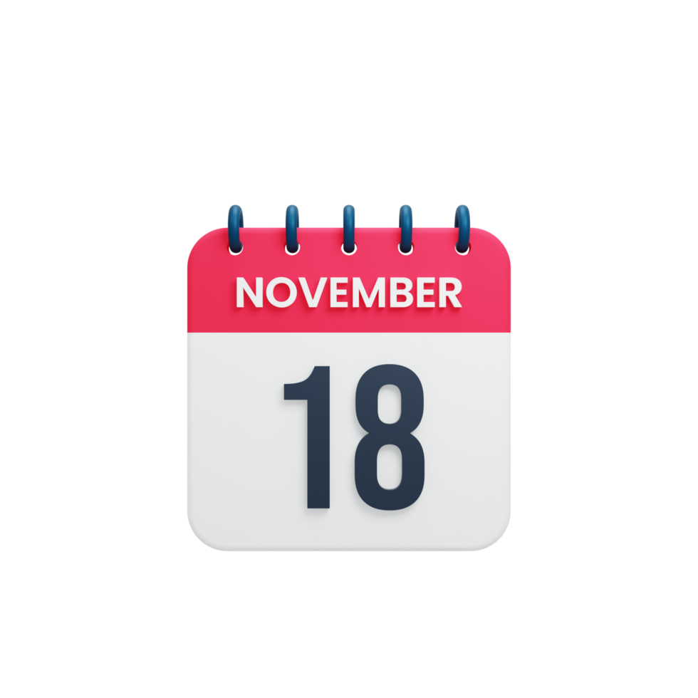 icono de calendario realista de noviembre fecha renderizada 3d 18 de noviembre png