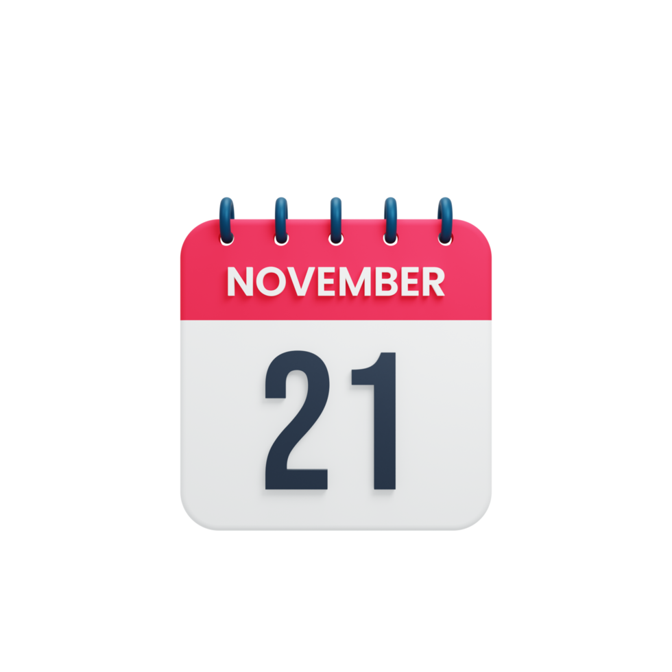 novembre calendrier réaliste icône 3d rendu date 21 novembre png