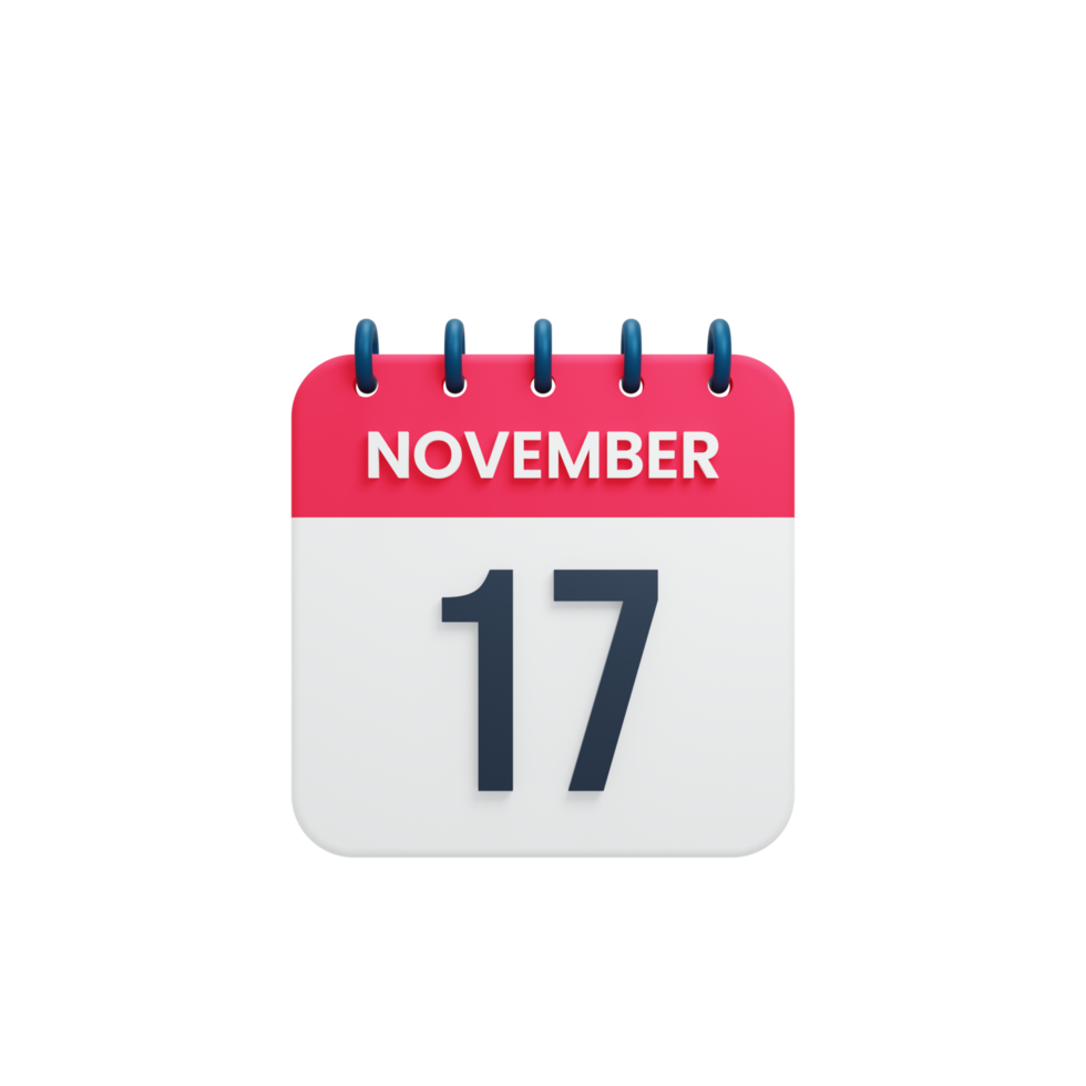 November Realistic Calendar Icon 3D Rendered Date November 17 png