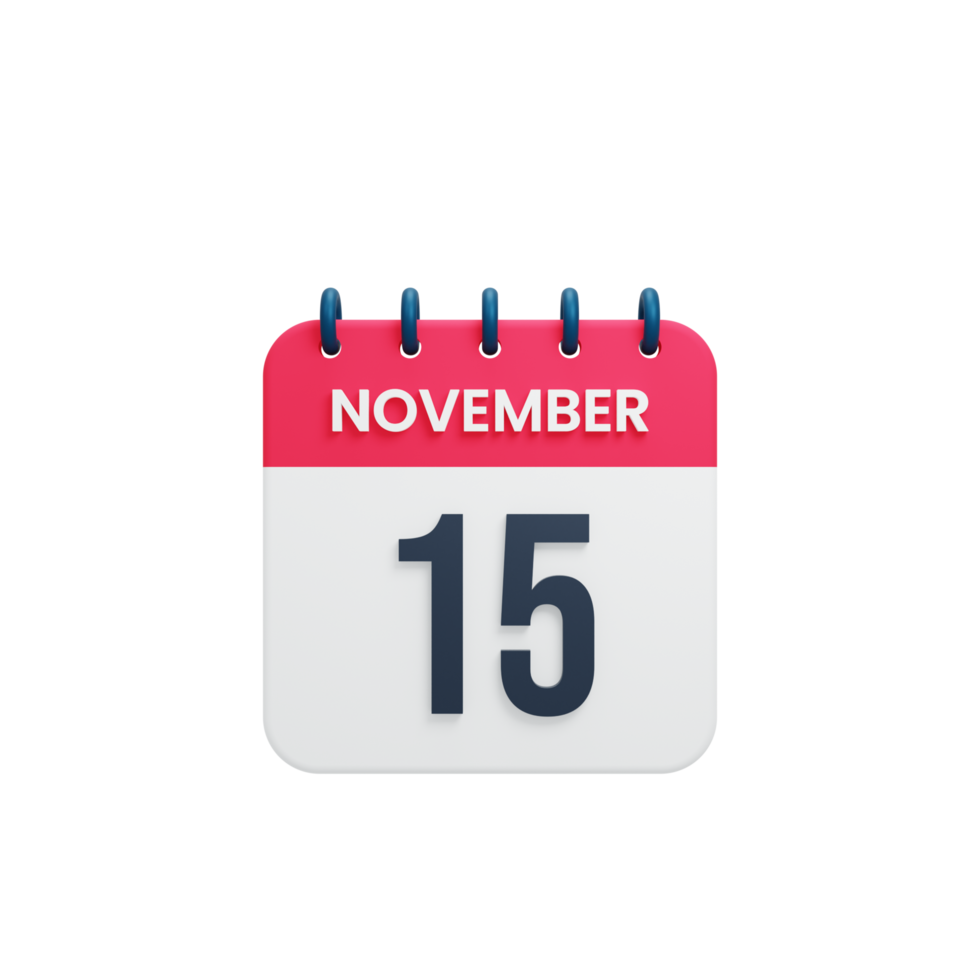 November Realistic Calendar Icon 3D Rendered Date November 15 png