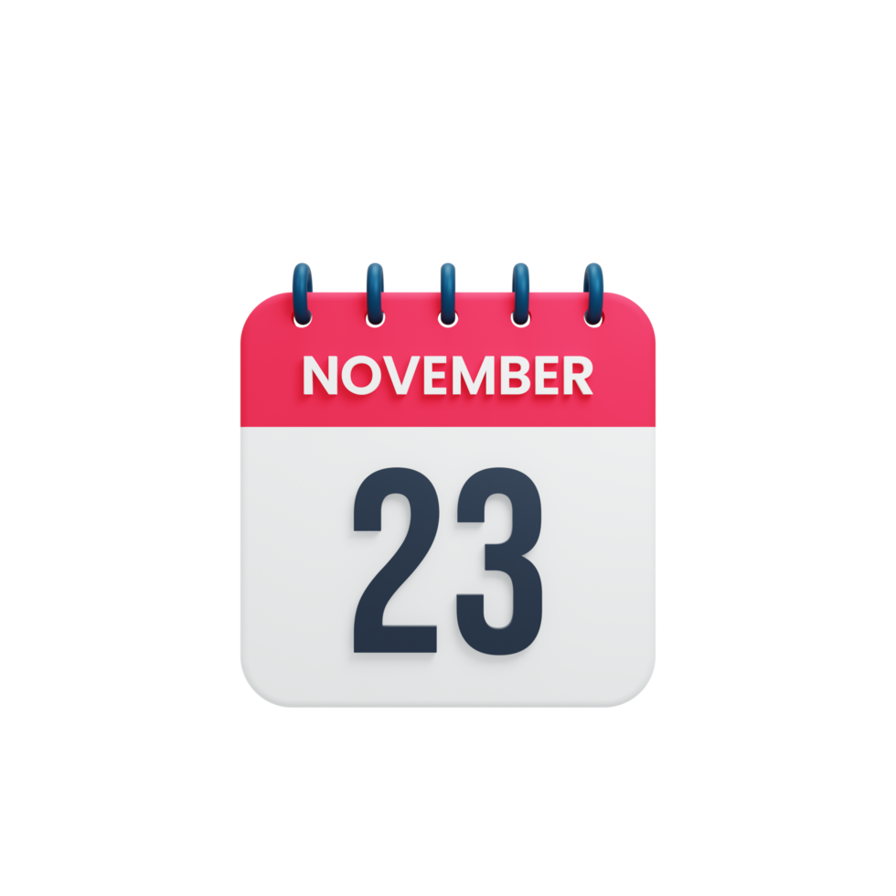 novembre realistico calendario icona 3d reso Data novembre 23 png