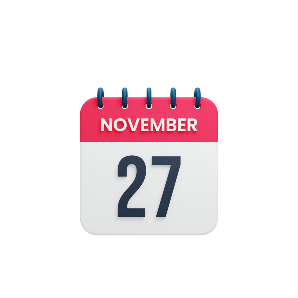 November Realistic Calendar Icon 3D Rendered Date November 27 png